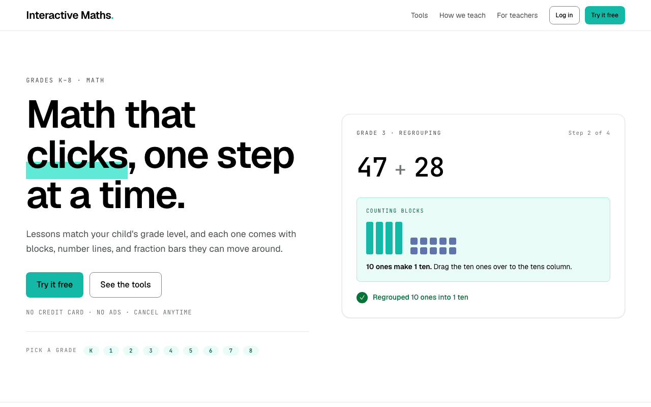 Maths homepage screenshot